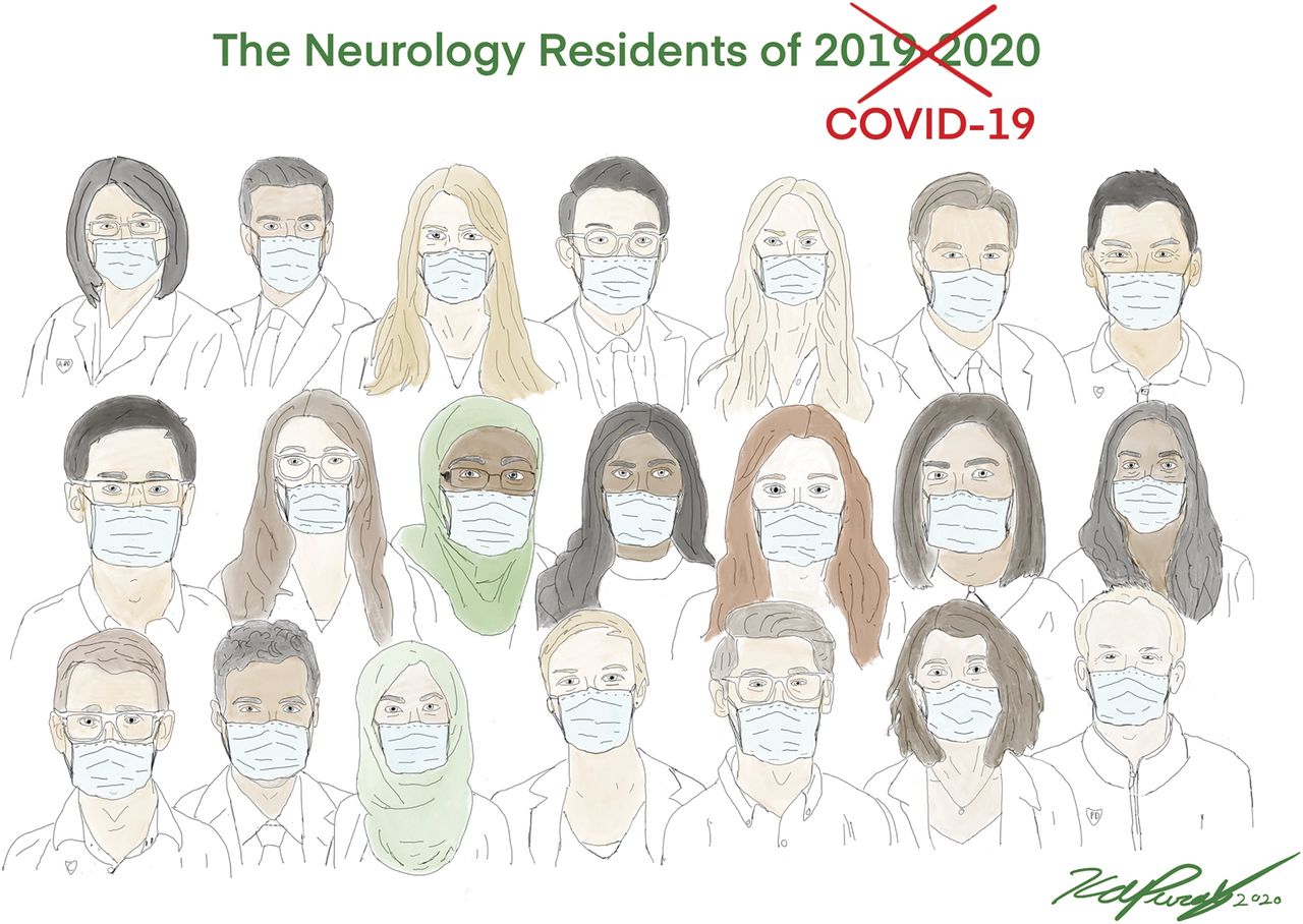 Illustration of neurology reidents by Dr. Kylynn Purdy