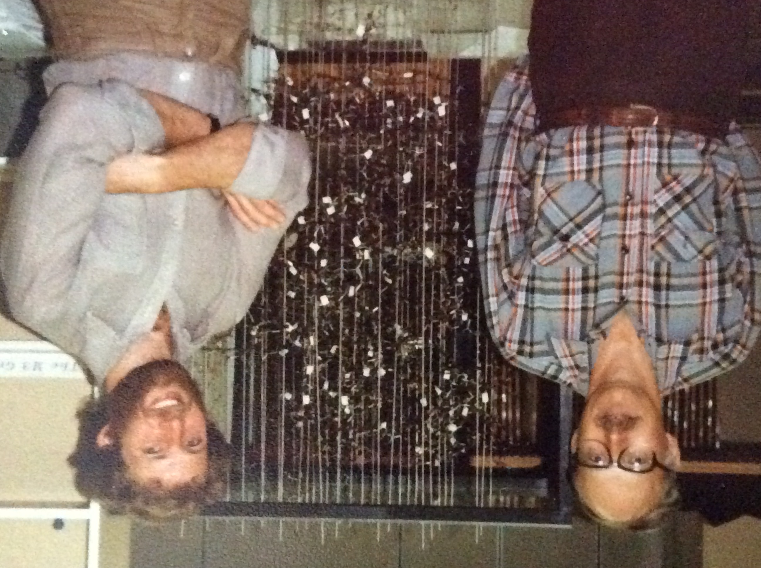 Neil Madsen and Steve Withers standing in front of a structure representing glycogen phosphorylase
