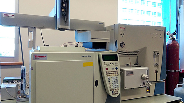 Thermo TSQ triple-quadrupole mass spectrometer with Thermo Trace Ultra GC (shared with Alberta Proteomics and Mass Spectrometry Facility)