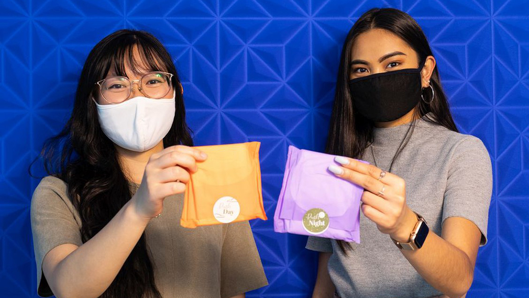 Anka Chan and Nicole Sanchez with Ruth show their company's sustainable Ruth Pads at their office in Edmonton.
