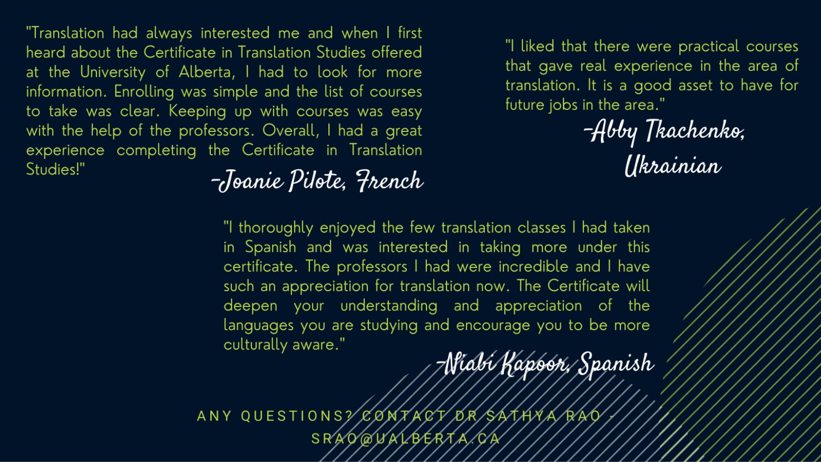MLCS Certificate in Translation Studies testimonials and contact information 