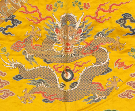 Woven yellow dragon on a yellow textile