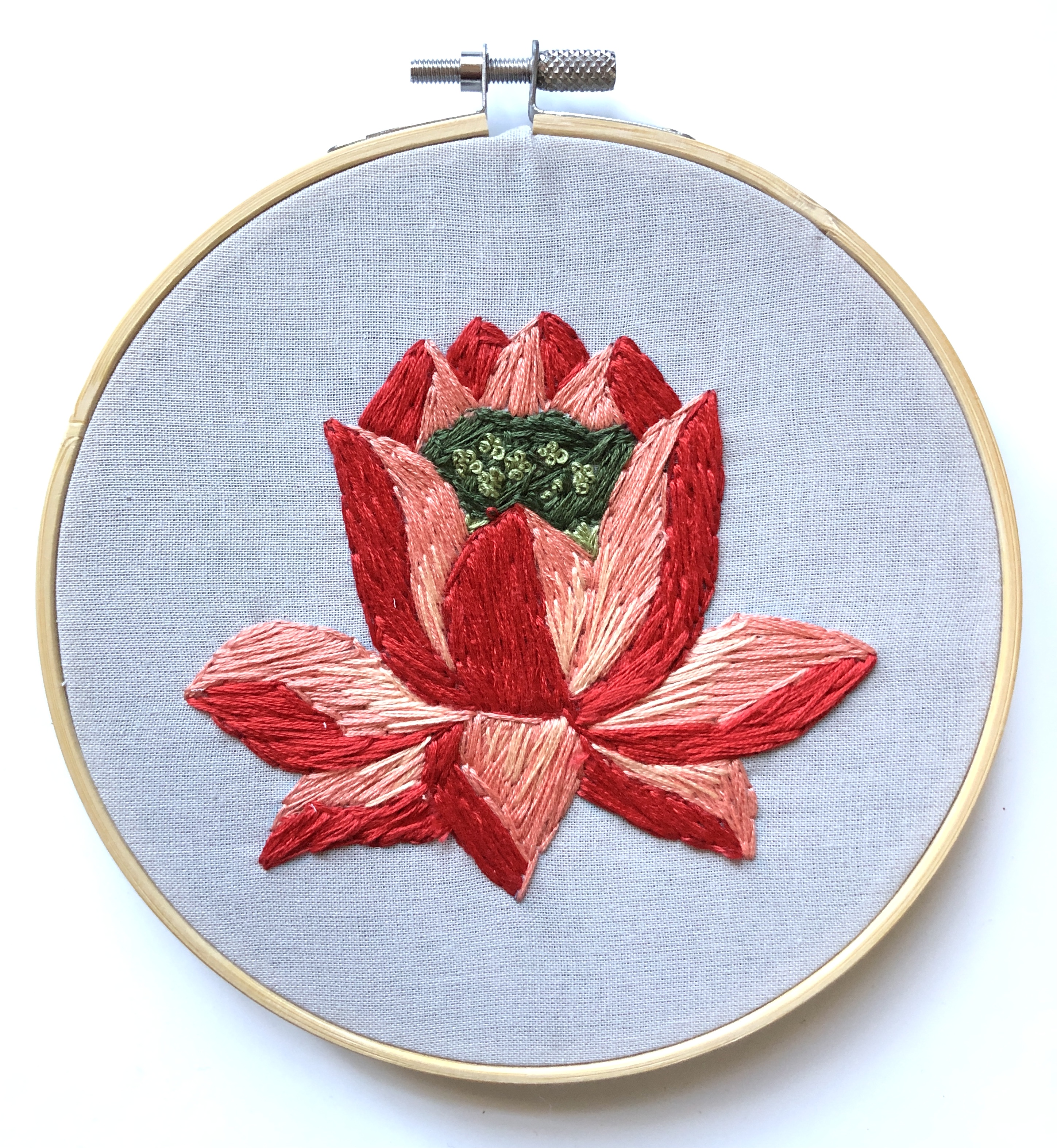 Lotus flower embroidery hoop