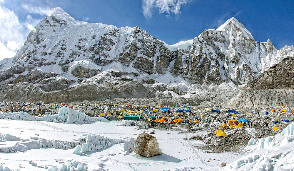 Everest base camp located at the base of Mt Everest in Nepal.