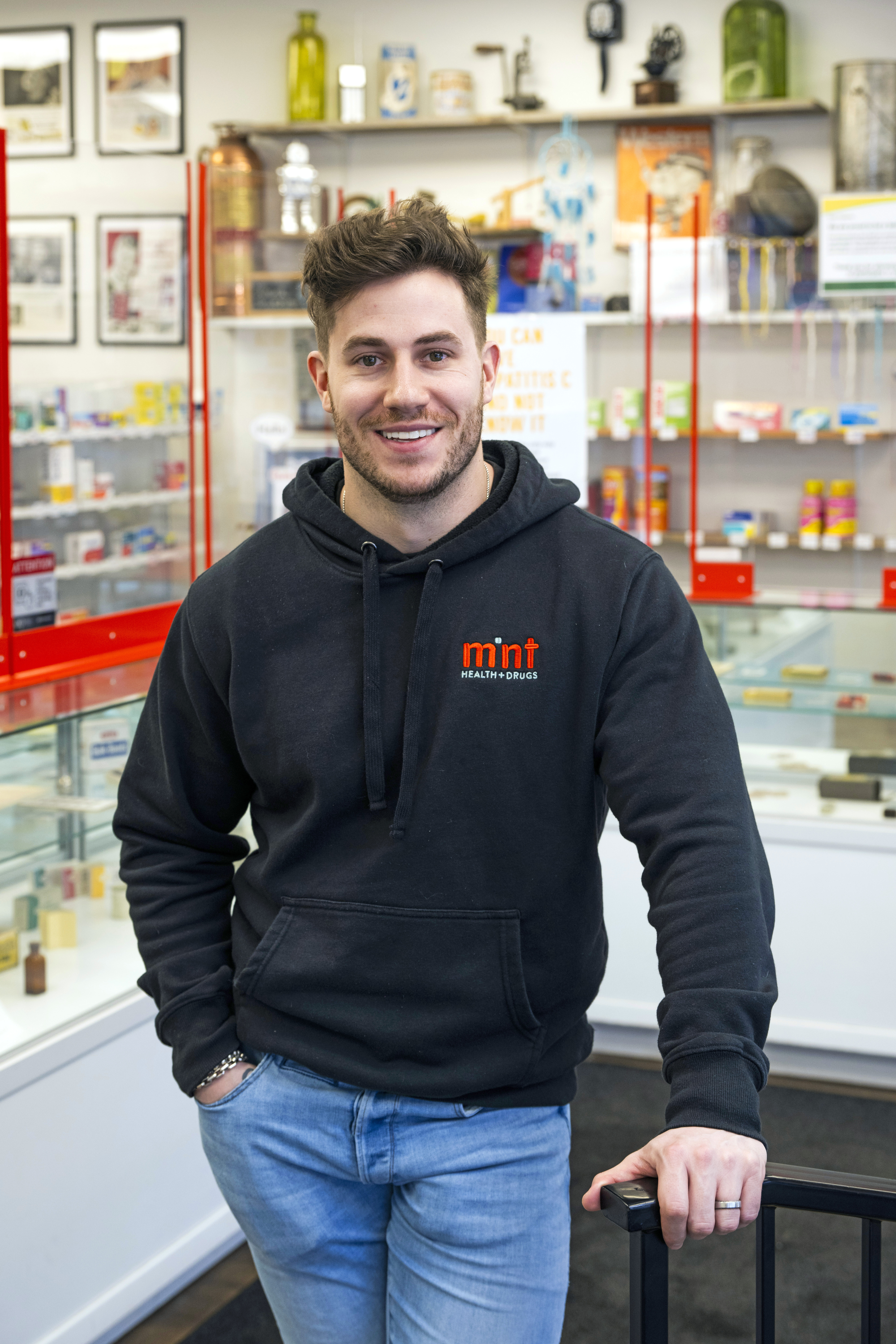 Cole Mondor pharmacist owner of Mint Health + Drugs in Edmonton’s central McCauley 