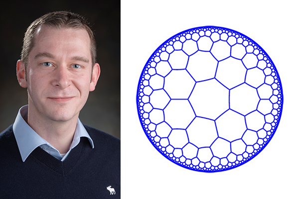 Igor Boettcher says that it is impossible to tile your bathroom with regular 7-gons, but it is possible in curved hyperbolic space. Recent cutting-edge experiments realize tilings (see image on the left) to understand the behavior of quantum particles in curved space.