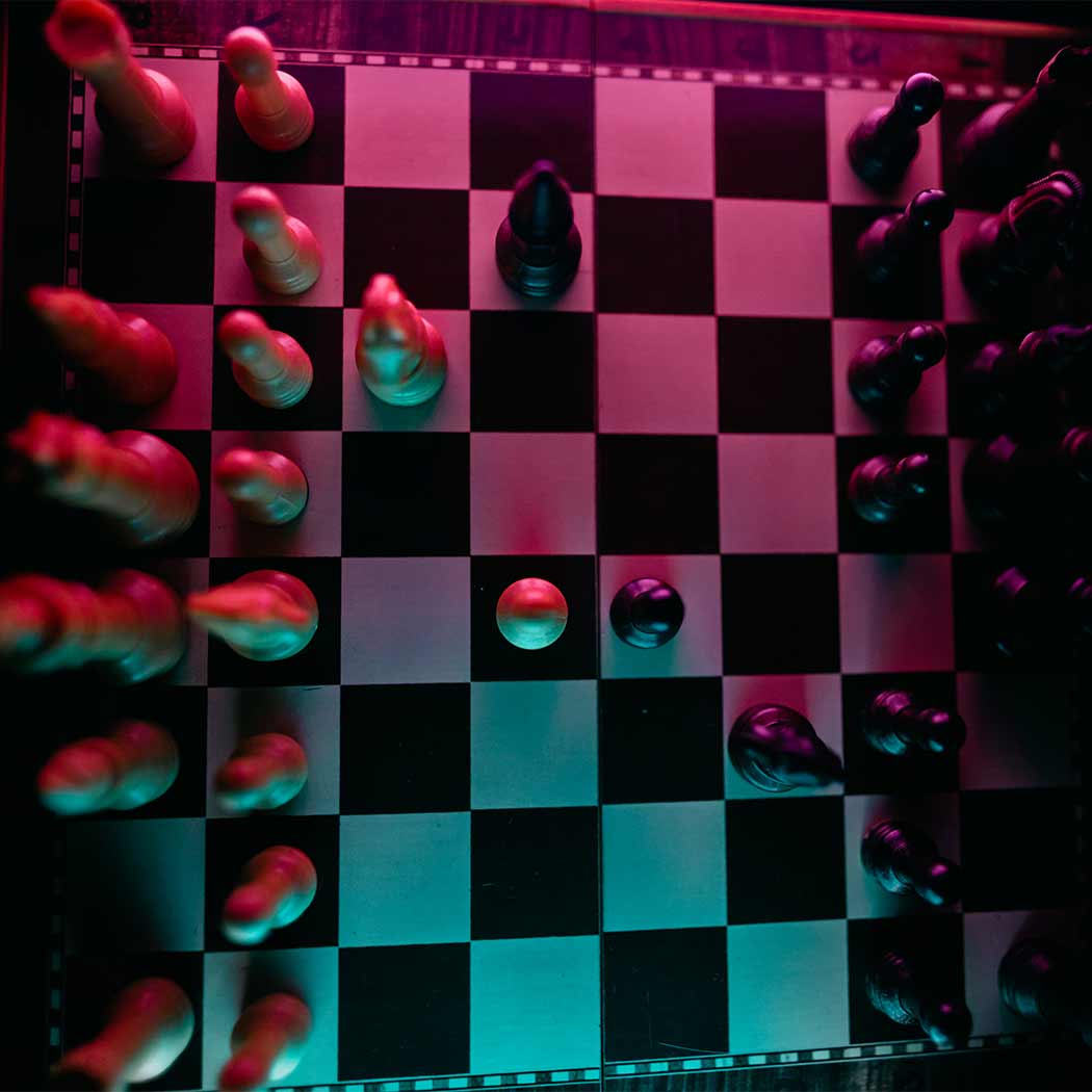 A close-up of a chess board used in AI research