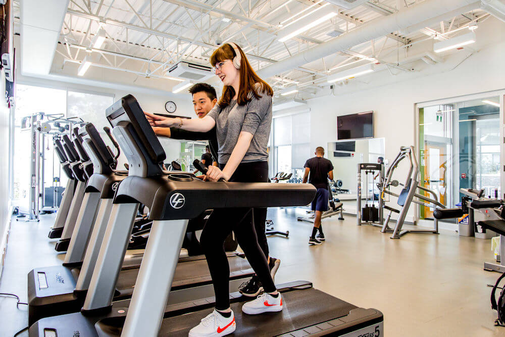 UAlberta student residents working out in a residence fitness facility