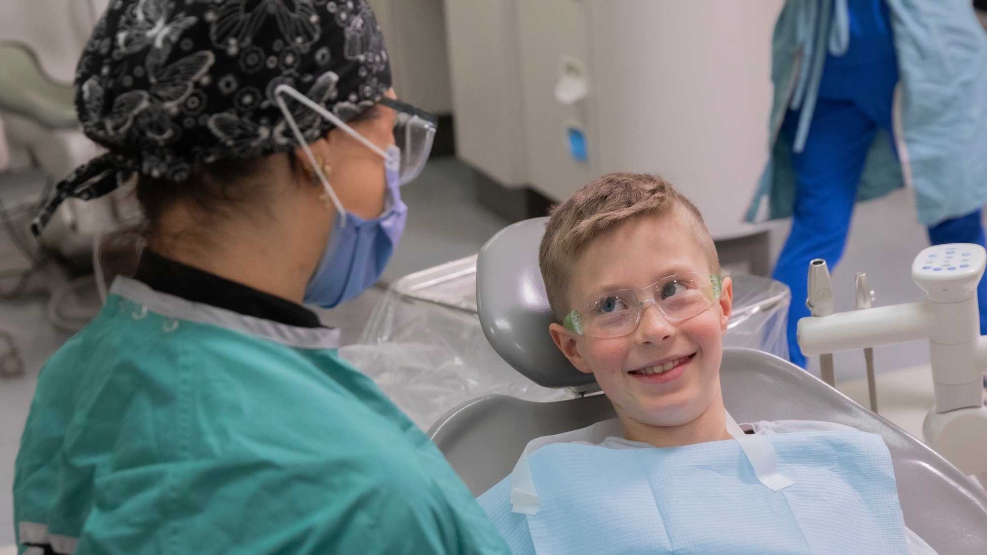 Patient smiling in a dental chair