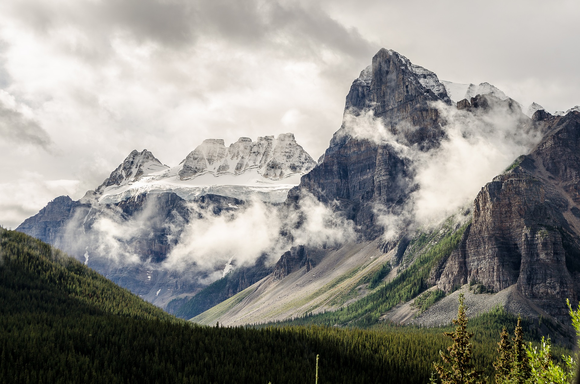 The Three Sisters mountain range in Alberta, Canada.