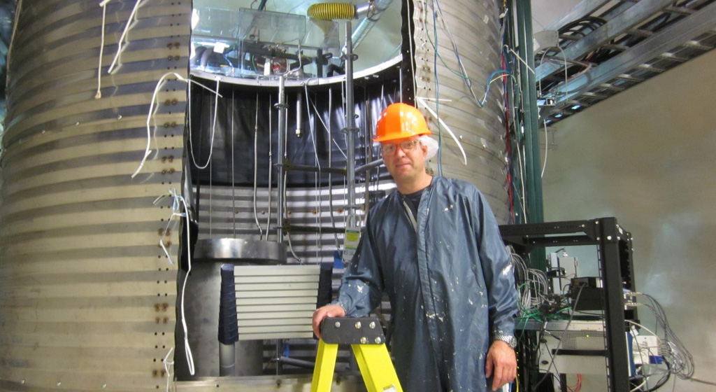 Professor Carsten Krauss in front of the PICO 60 experiment during construction. 