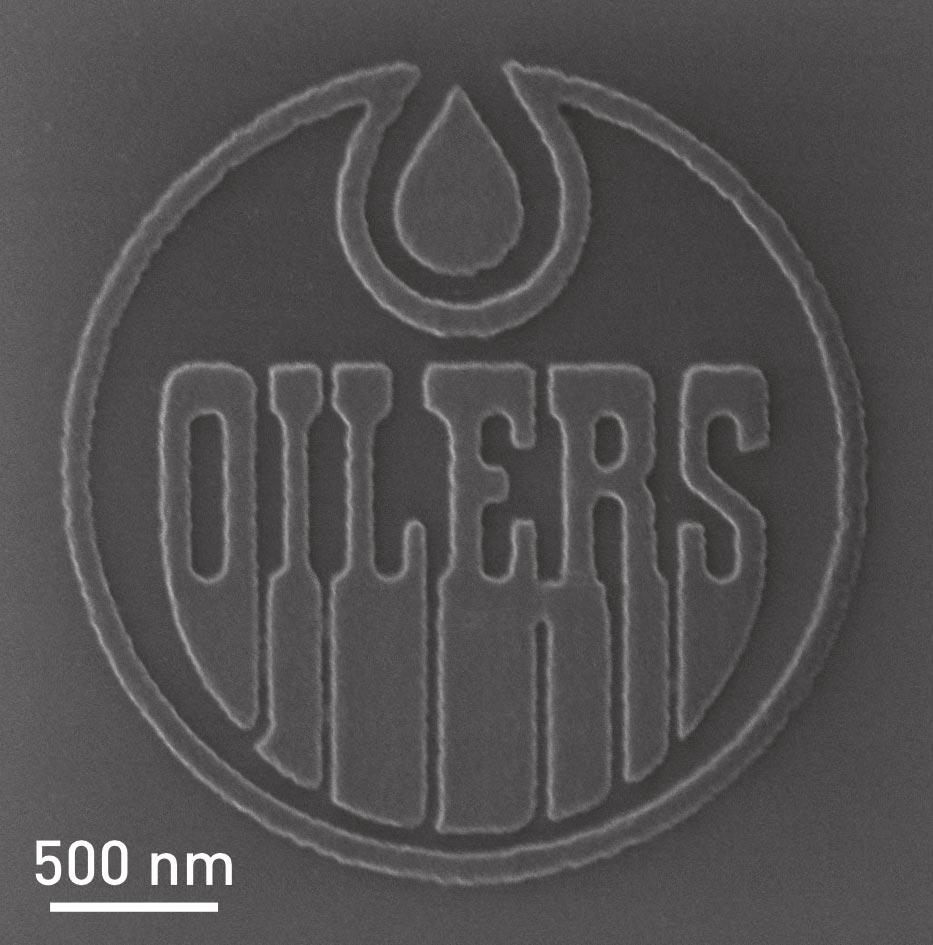 Nanotechnology experts create Edmonton Oilers logo 40 times smaller than the width of a human hair.