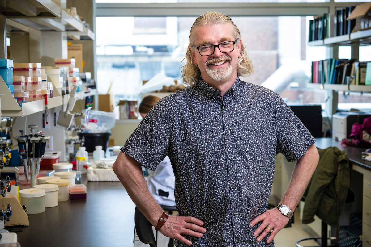 Incoming Chair of Biological Sciences, Prof. David Coltman in his lab.
