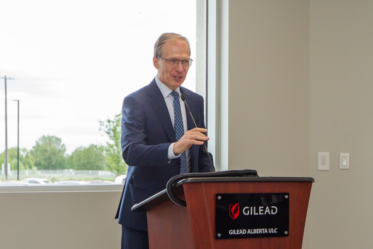 Pharmaceutical company unveils donation at opening of new building at Gilead Alberta.