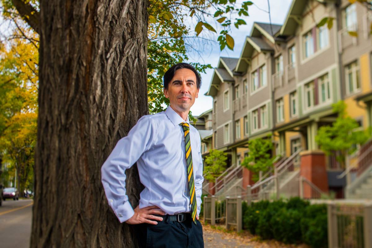 Damian Collins, project director and professor in the Department of Earth and Atmospheric Sciences, pictured by housing near the University of Alberta North Campus.