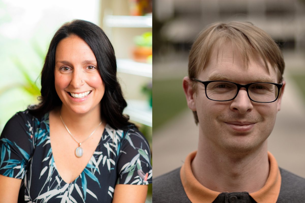 Lauren Guillette (left) and Abram Hindle (right) have been selected for the 2020 Science Fellowship at the TELUS World of Science in Edmonton.