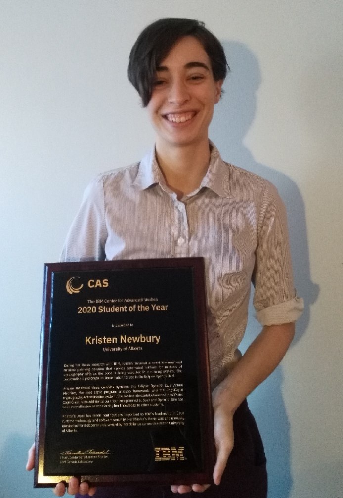 Newbury, a master’s student studying under the supervision of Assistant Professor Karim Ali in the Department of Computing Science, received the award in recognition of her work developing a prototype designed to improve app security within the IBM ecosystem. 