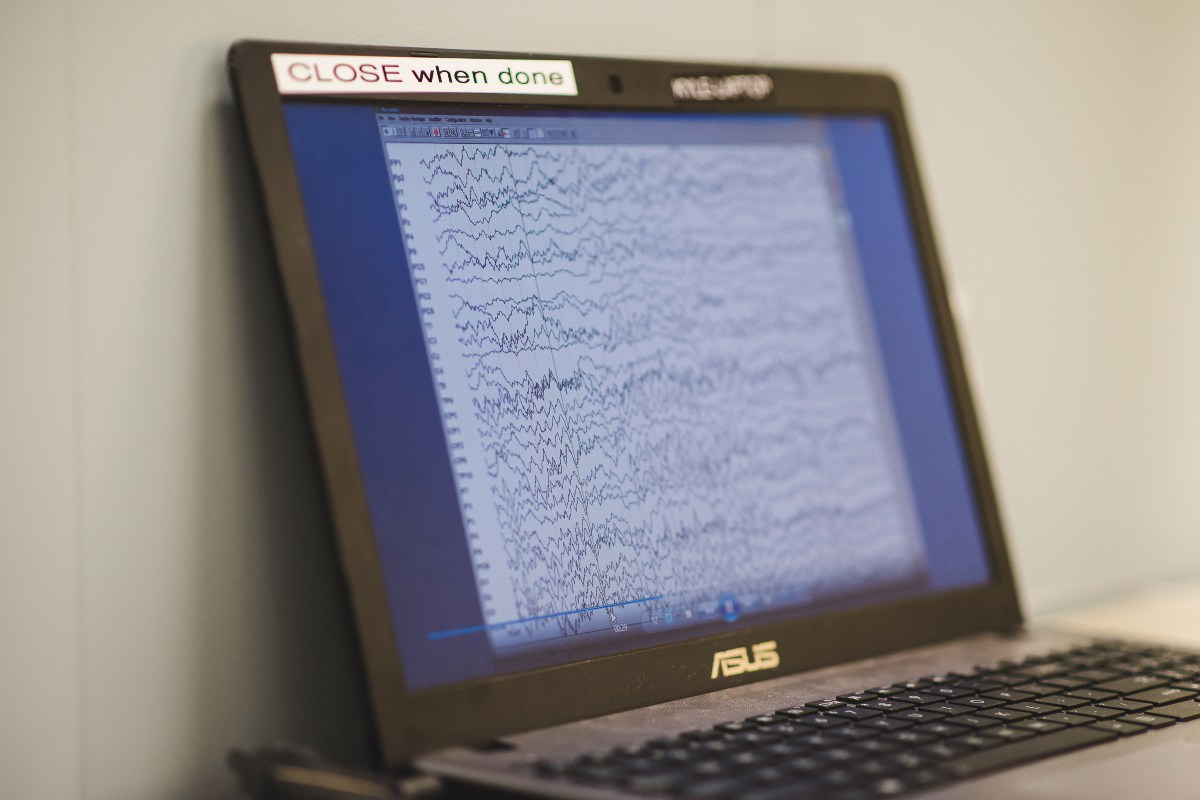 A laptop displays data during a psychology experiment.
