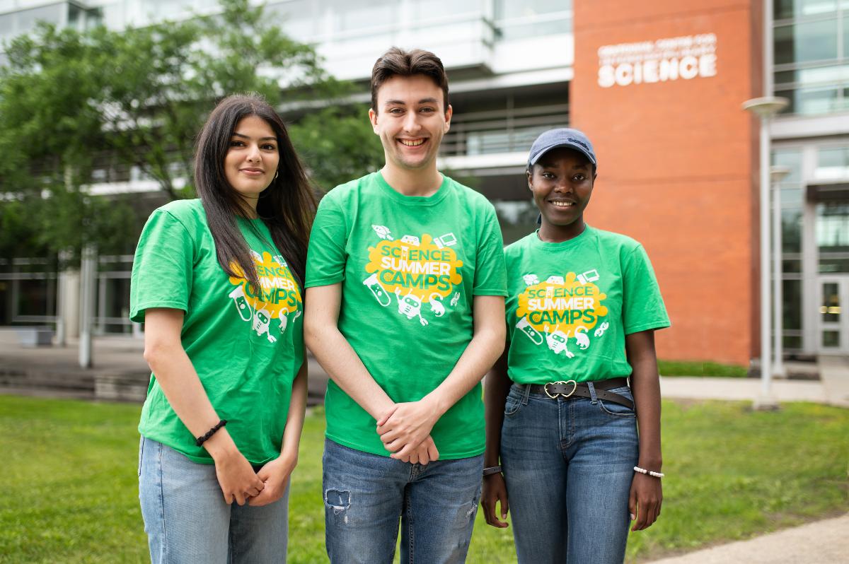 Reece Antler (centre), once attended Science Summer Camps as a student. Now, he is inspiring the next generation of campers as he takes on a leadership role with the camp program.