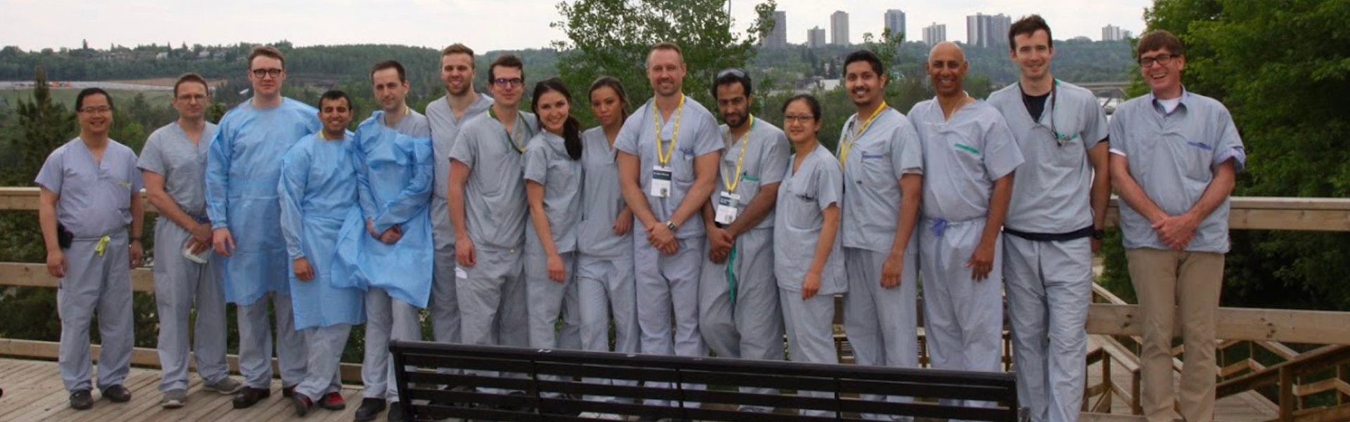The Neurosurgery team standing overlooking the Edmonton River Valley