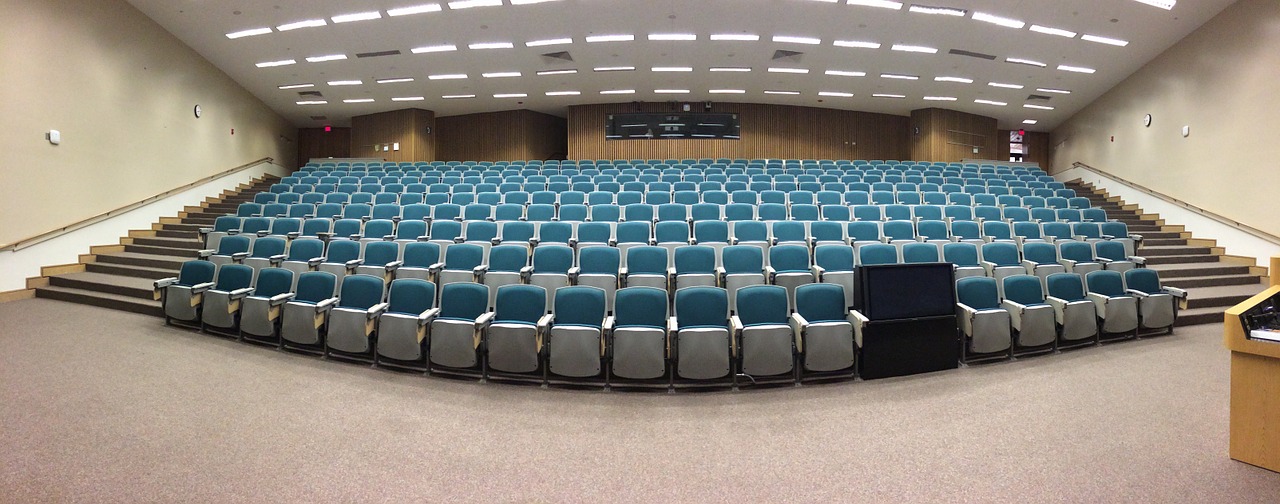 A wide photo from the front of one of the auditoriums used for Medical Students at the University of Alberta