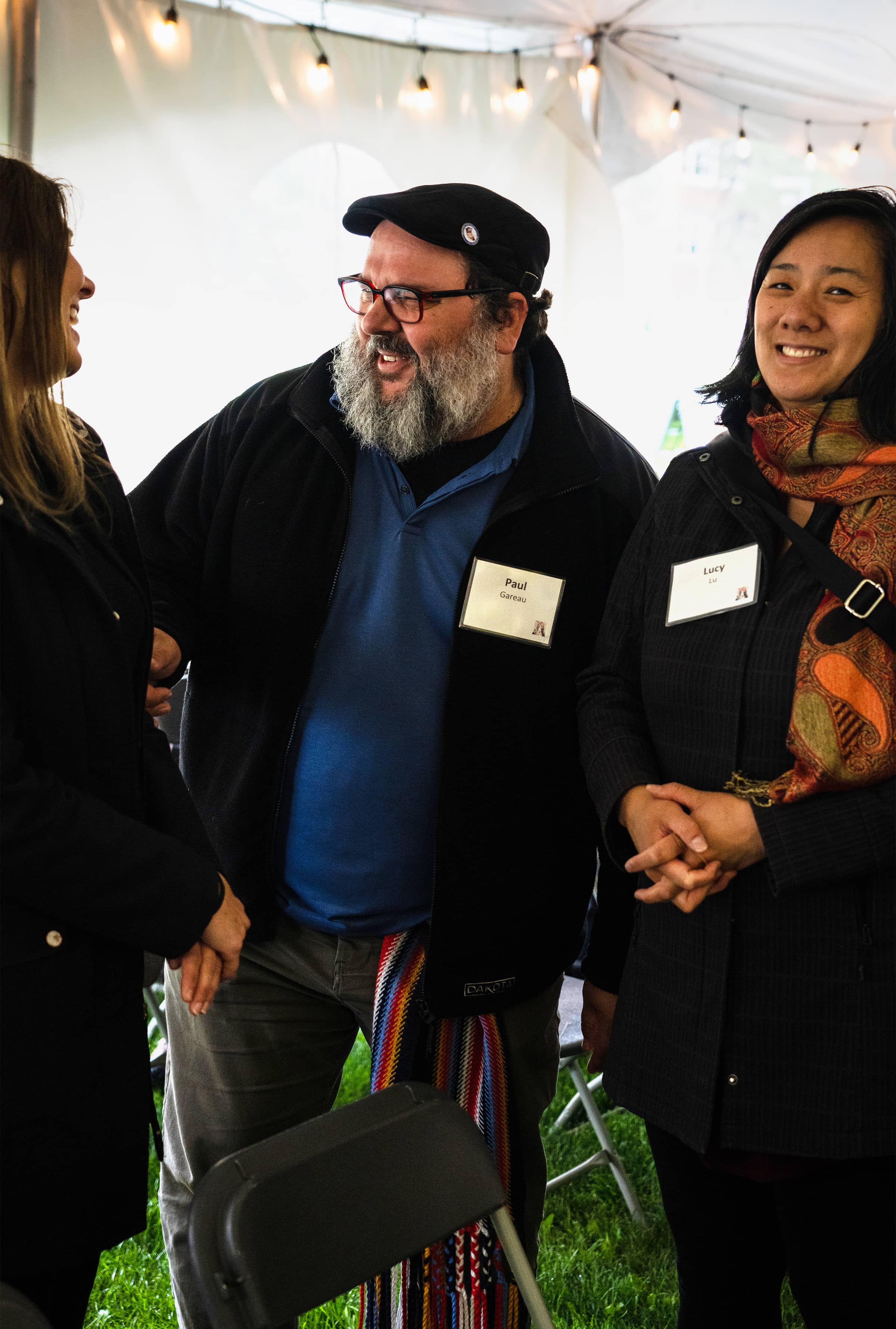 Paul Gareau, assistant professor in the Faculty of Native Studies, and Lucy Lu share a laugh.