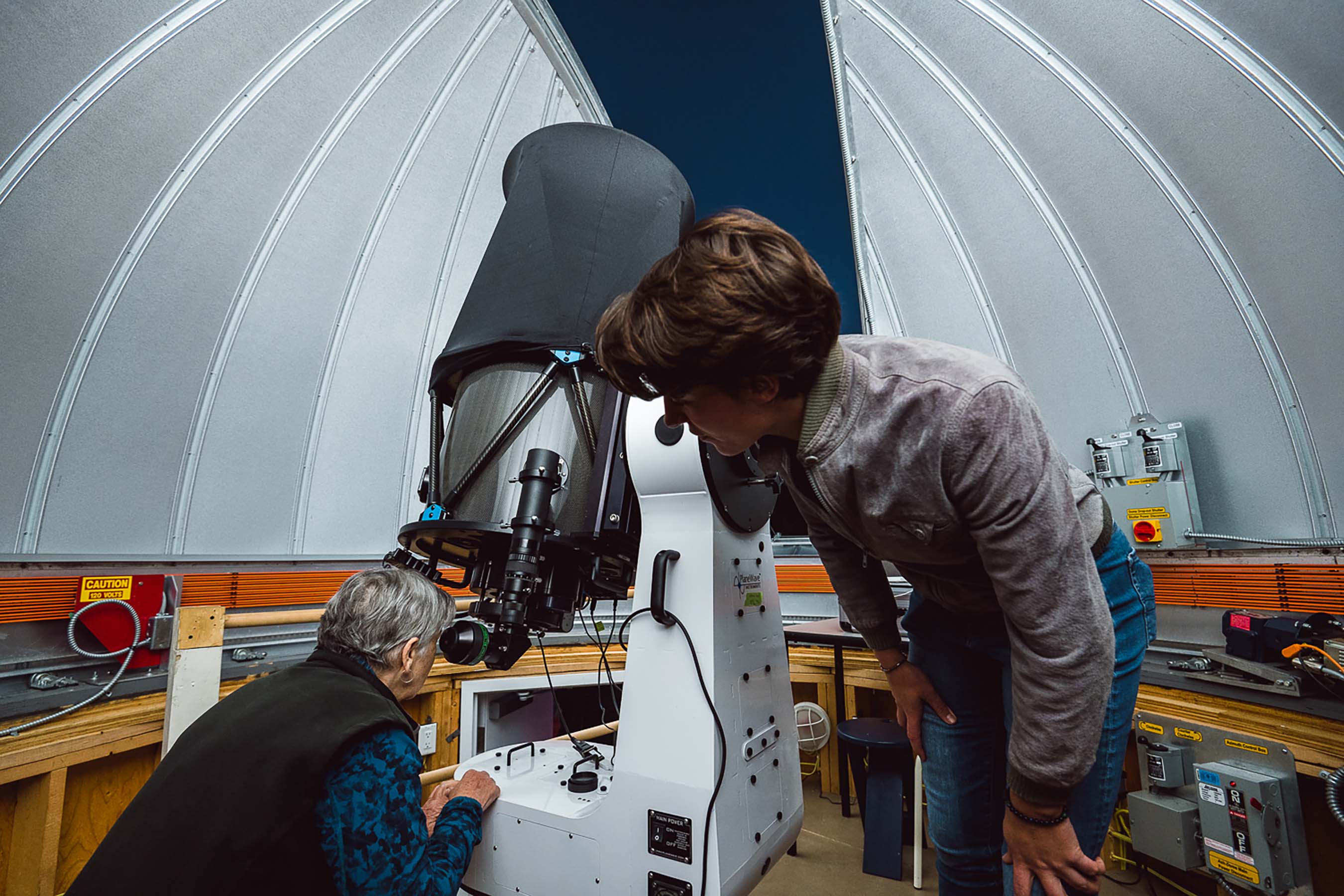 People touring the Hesje Observatory at Miquelon Lake