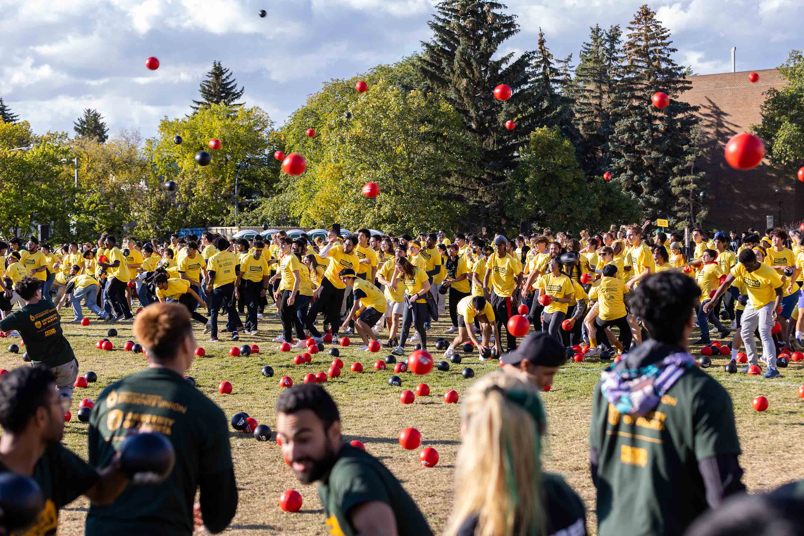 Participants attempt to break the record for most participants in a dodgeball game