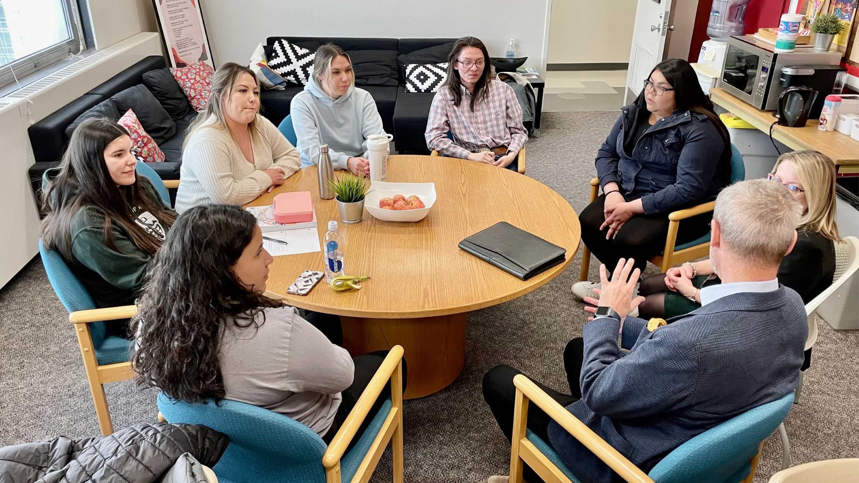 President Bill Flanagan visiting with students, faculty and staff in the Aboriginal Teacher Education Program (ATEP), a part of the Faculty of Education. 