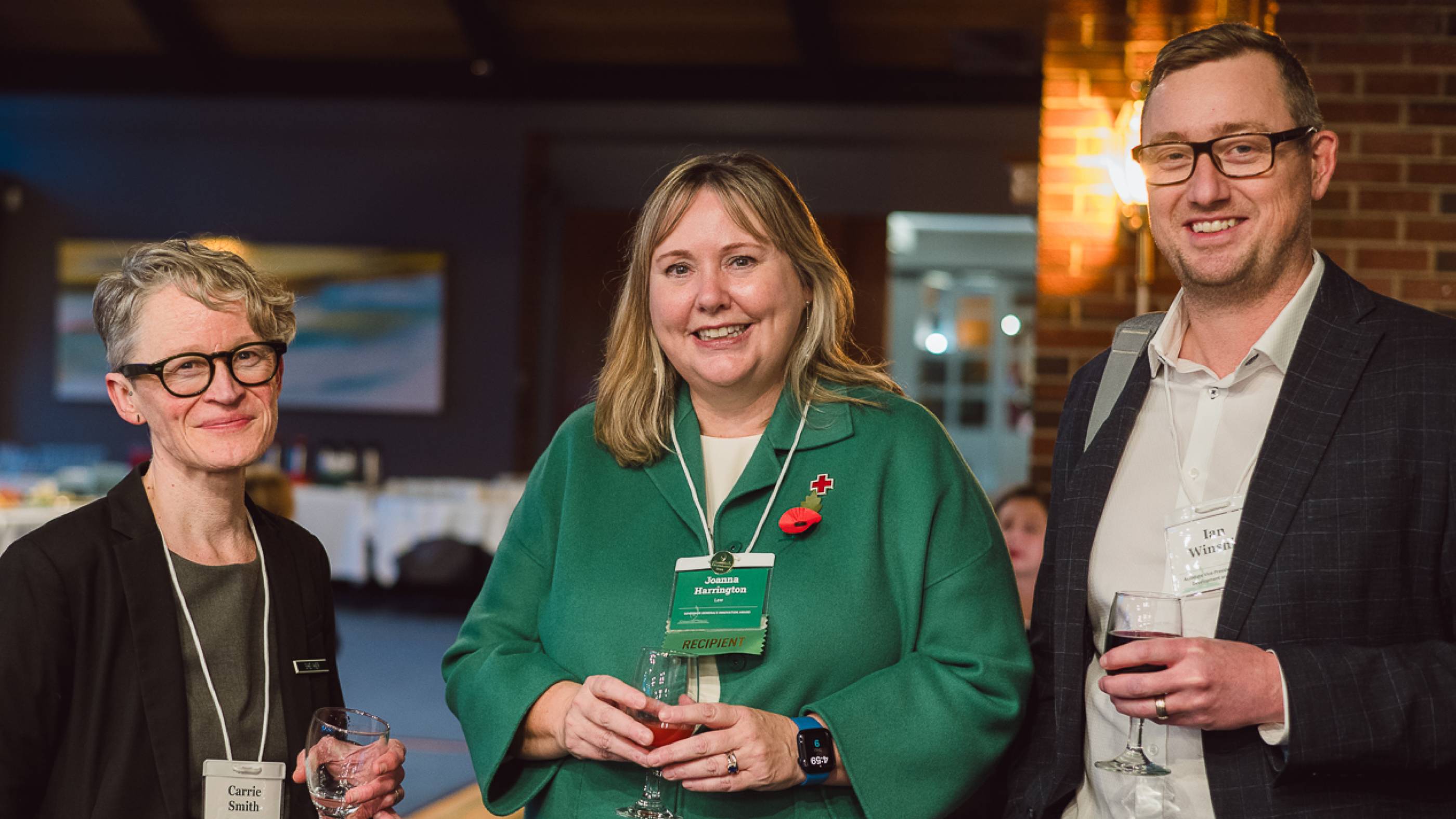 (left to right) Carrie Smith, Vice-Provost (Equity, Diversity, and Inclusion), Joanna Harrington, recipient of the Governor General’s Innovation Award and Ian Winship, Associate Vice-President (Research Development and Services)