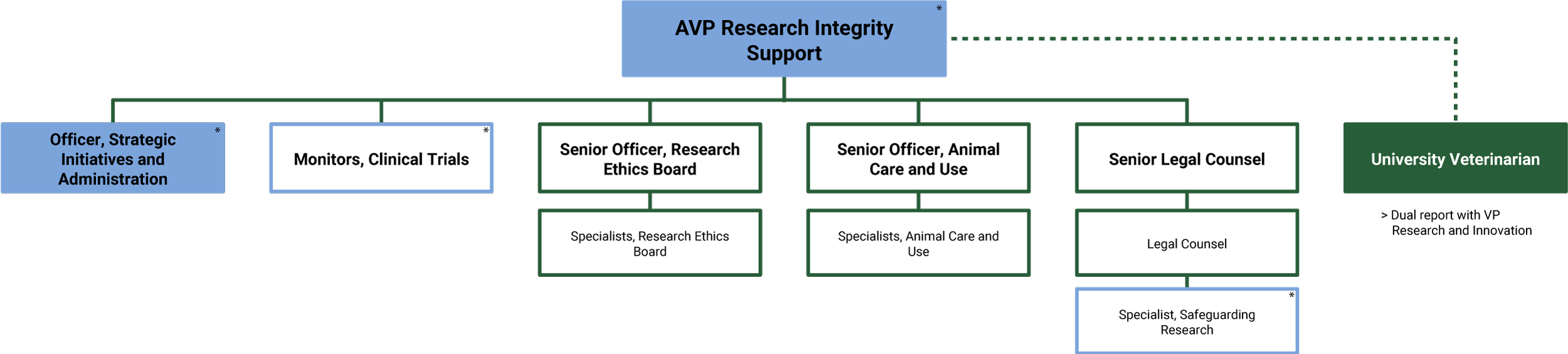 Organizational chart representing AVP Research Integrity Support