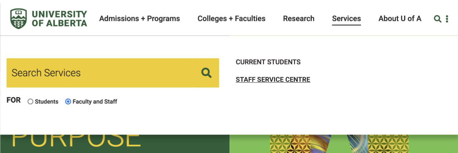 Preview of the Staff Service Centre tab on the website