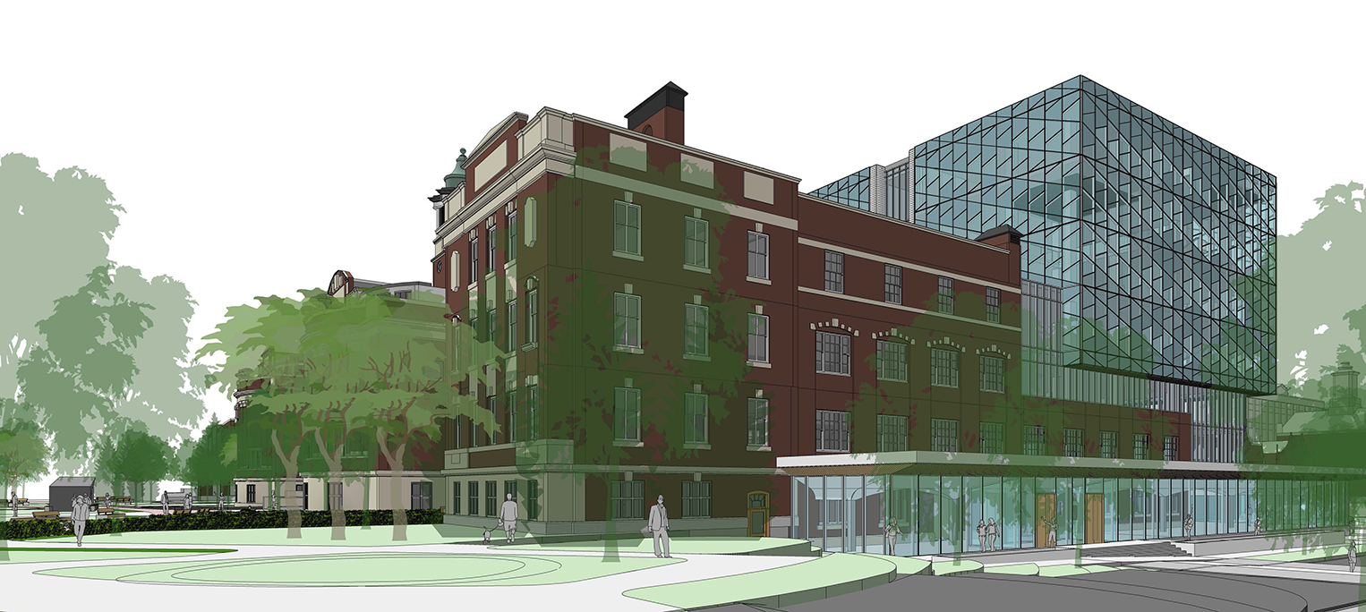 Fourth slide, rendering of new Dentistry Pharmacy Centre building