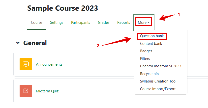 Accessing the course question bank
