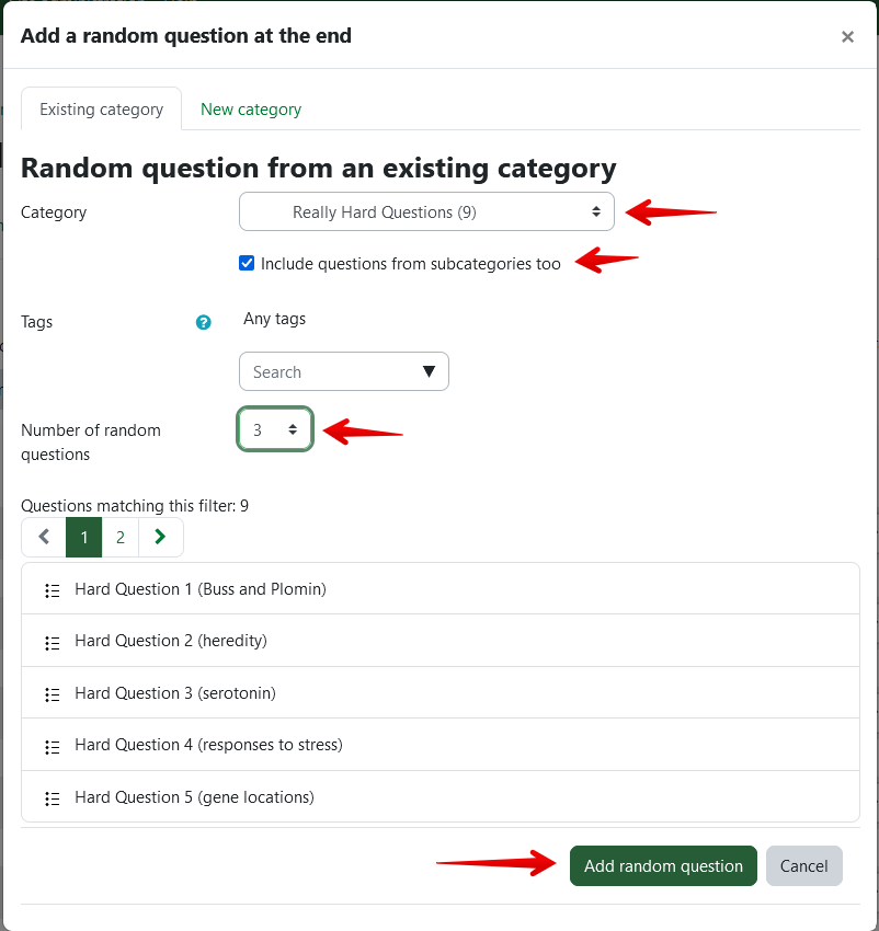 Adding a random question from a question bank category