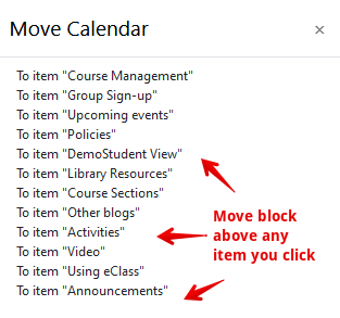 Move calendar in block