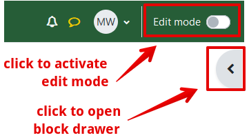 edit mode and block drawer toggle