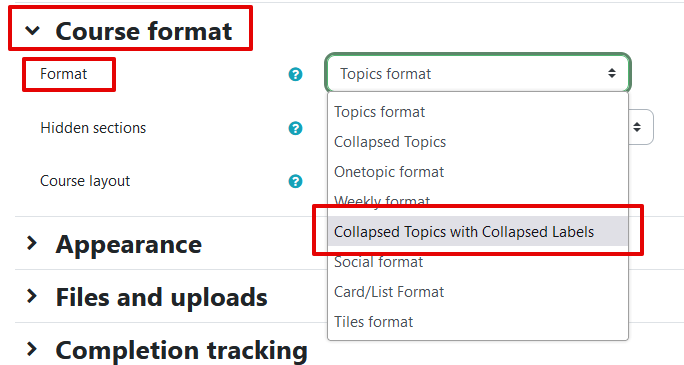 Finding the "course format" section in course settings